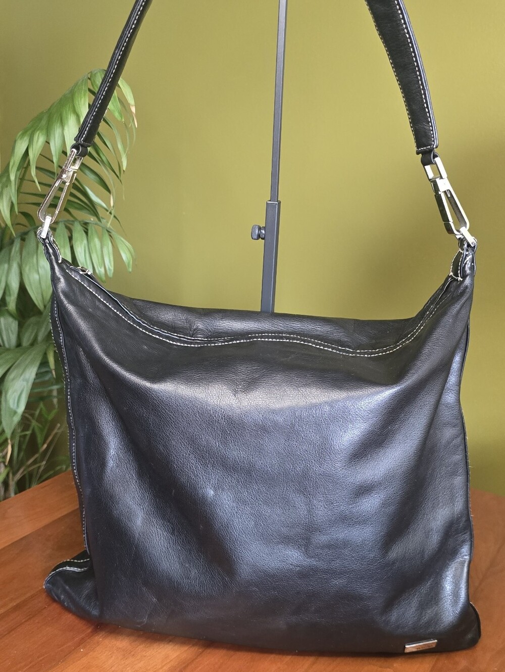 Perlina Black Leather Bag Silver Toned Hardware